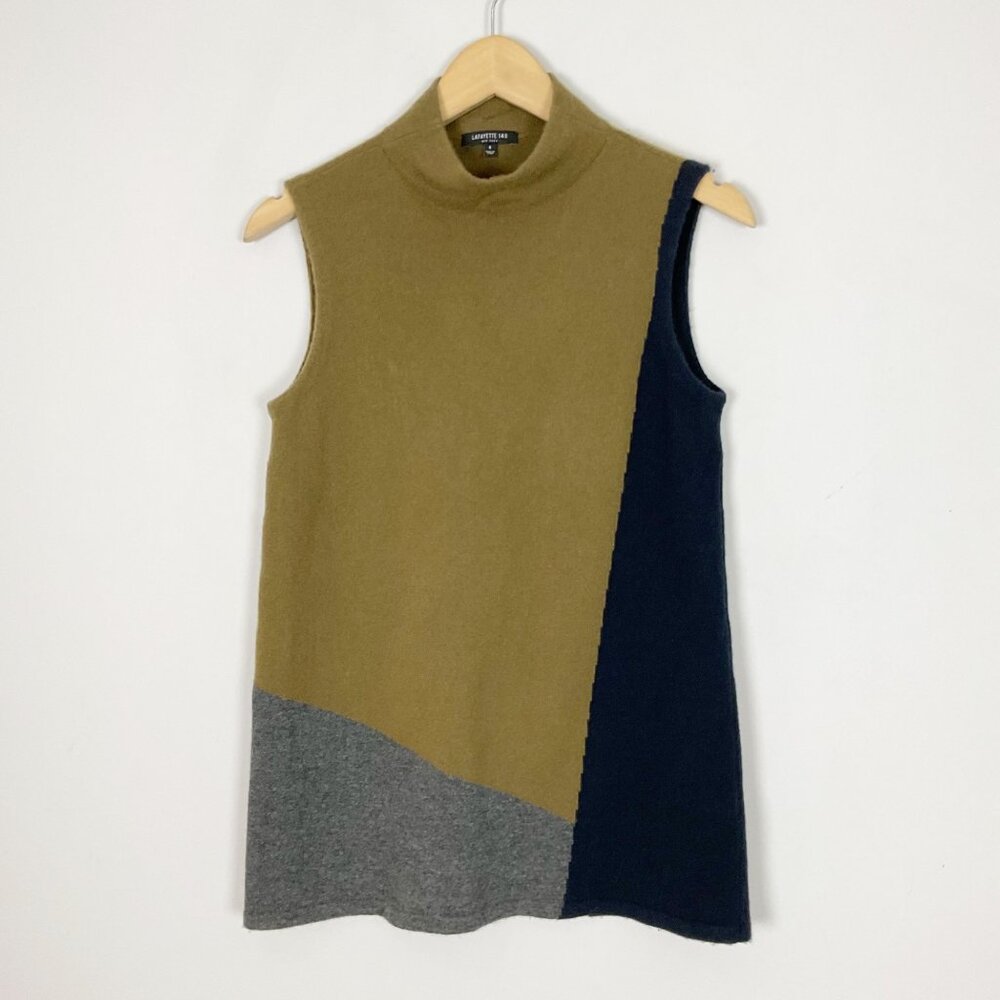 Lafayette 148 New York Colorblock Sleeveless Sweater - Olive, Navy, Gray